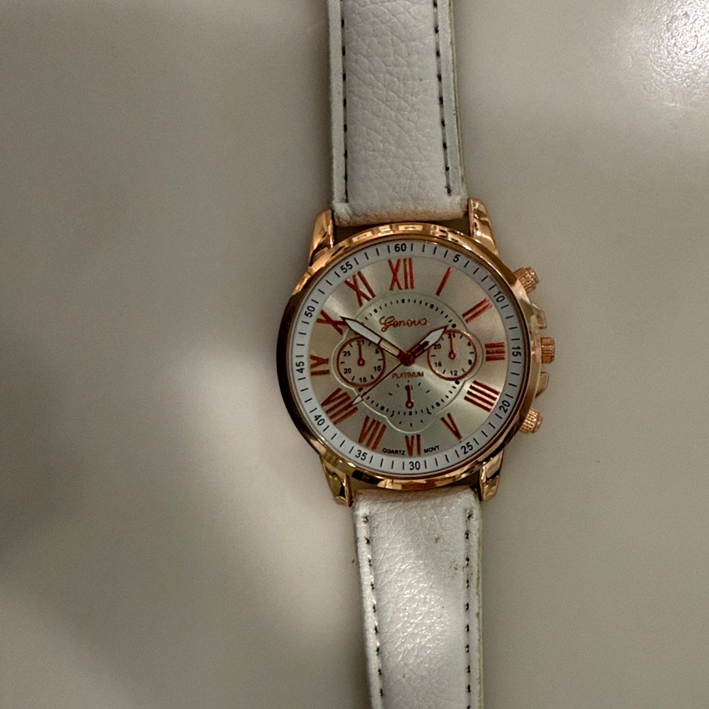 Geneva Gold Case Watch With White Strap